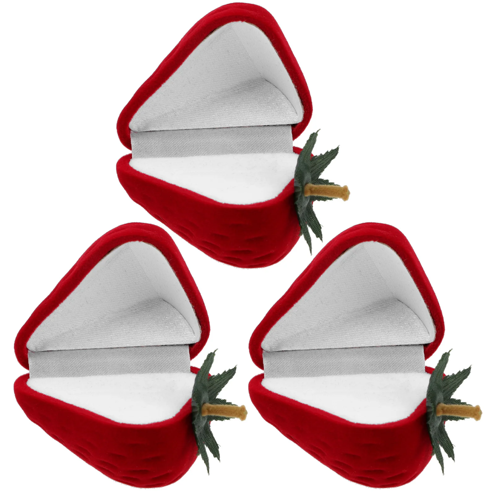 

3Pcs Strawberry Ring Box Red Flannel Wedding Gifts Jewelry Case Holder for Engagement Valentine Decor Ceremony Packaging