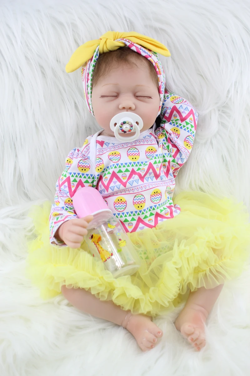 

55 CM Soft Cloth Body Silicone Reborn Girl Doll Realistic Sleeping Newborn Babies Birthday Gift Present Kid Fashion Toy