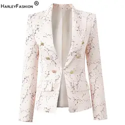 2026 Spring Fashion Floral Print Lady Notched Double-breasted Long Sleeve Coat Casual Office Slim Blazer Woman