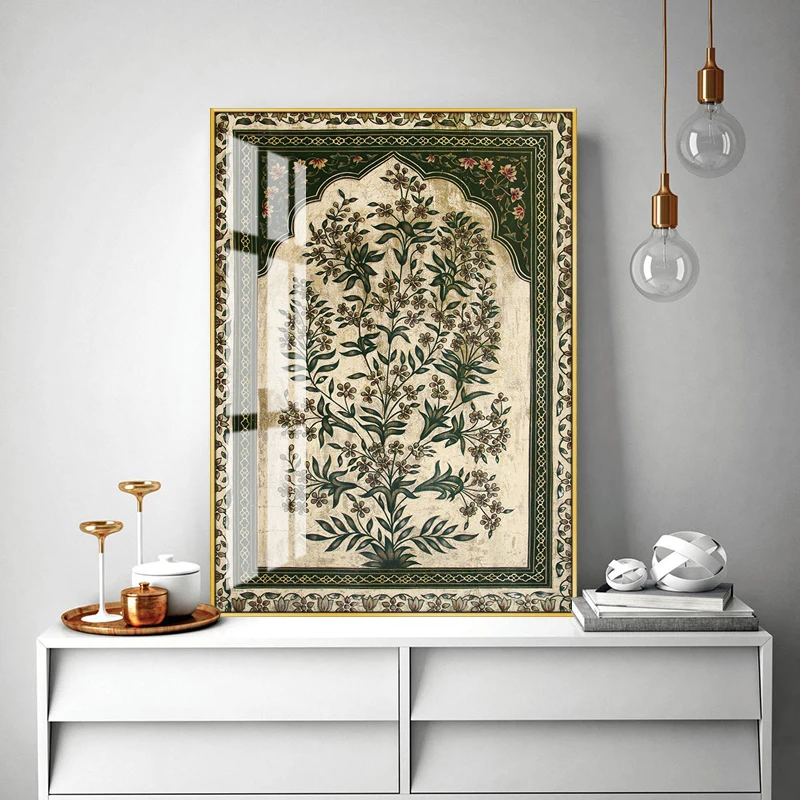 Persian Design Bouquet Posters Ancient Door Canvas Painting Floral Posters Print Wall Art Pictures For Living Room Decor Cuadros