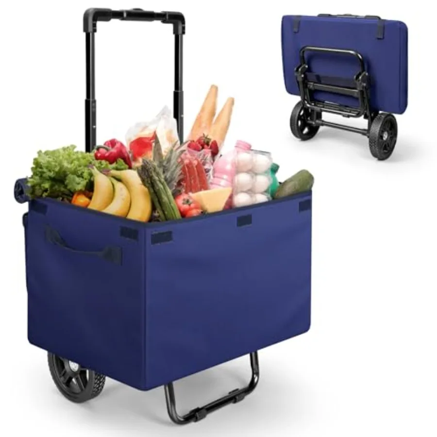 2 in 1 Folding Shopping Cart Grocery Cart on Wheels with Waterproof Basket 330 LBS Large Capacity Heavy Duty for Shopping Groce