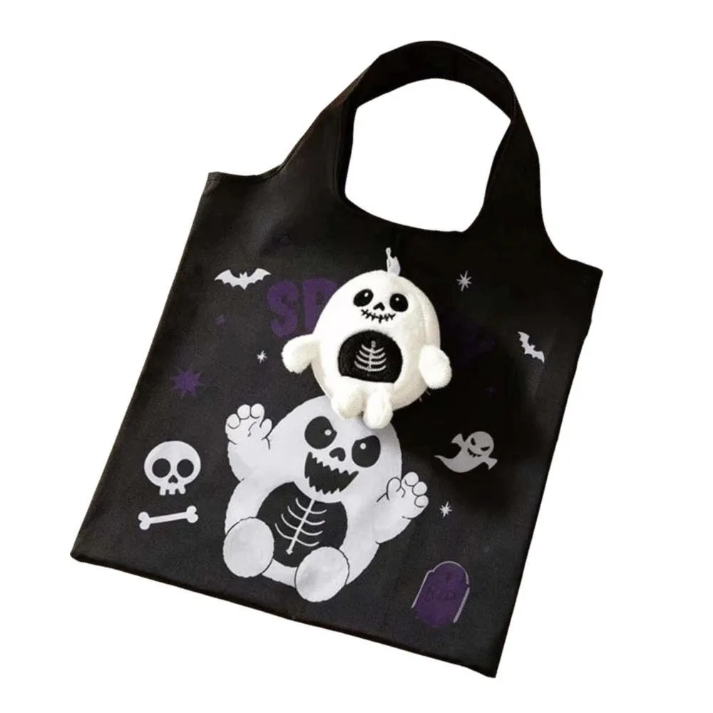 Solid Color Halloween Grocery Tote Mini Tear-Resistant 2-in-1 Bag Charm Pouch Ultra-Lightweight Space-Saving