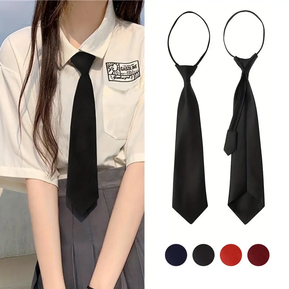 JK Kleine Krawatte, frei, schwarz, weinrot, einfarbig, dunkelblau, koreanische Mischung, für Studenten, Basic, Schuluniform, Klasse, Unisex, faule Krawatten