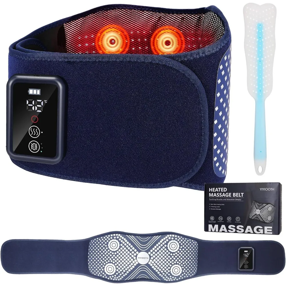 

Wireless Back Massager with Red Light Heat and 3-Level Vibration for Lower Back Pain Relief, Ideal 5-Temperature Heating Pad, Pe
