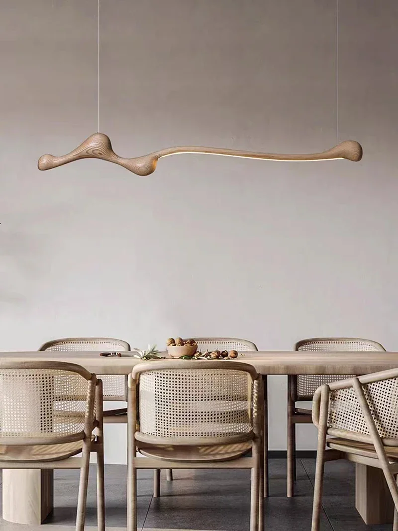 

2025 Modern Ash Wood LED Pendant Lights Dimmable With RC/APP Indoor Decoration Hanging Lamp Kitchen Island Dining Living Room Of