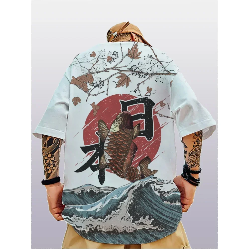 

Oversized Fashionable Men's T-shirt with Japanese Plum Blossom Pattern 3D Printing Loose Street Trend T-shirt for Men's Clothing