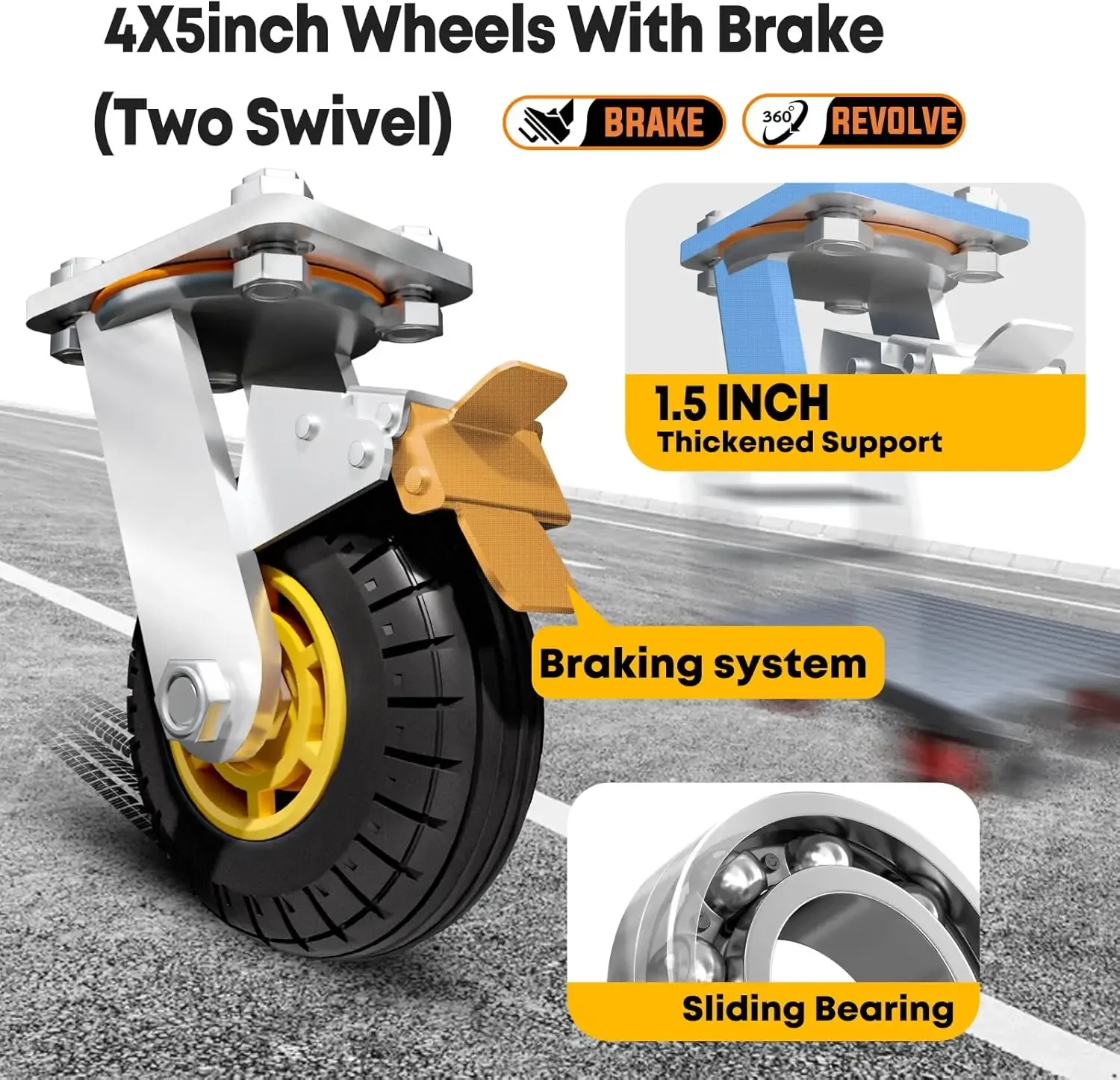 2000Lbs Steel Push Cart Dolly, 36 x 24in Large Flatbed with 5'' 360 Degree Swivel Wheels for Easy Storage