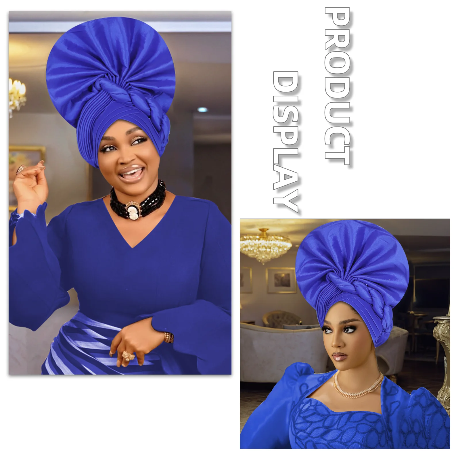 

2025 African Female Turban Cap Women's Autogele Headtie Nigeria Raw Silk Fan Gele Wedding Party Head Wraps Headwear Turbante