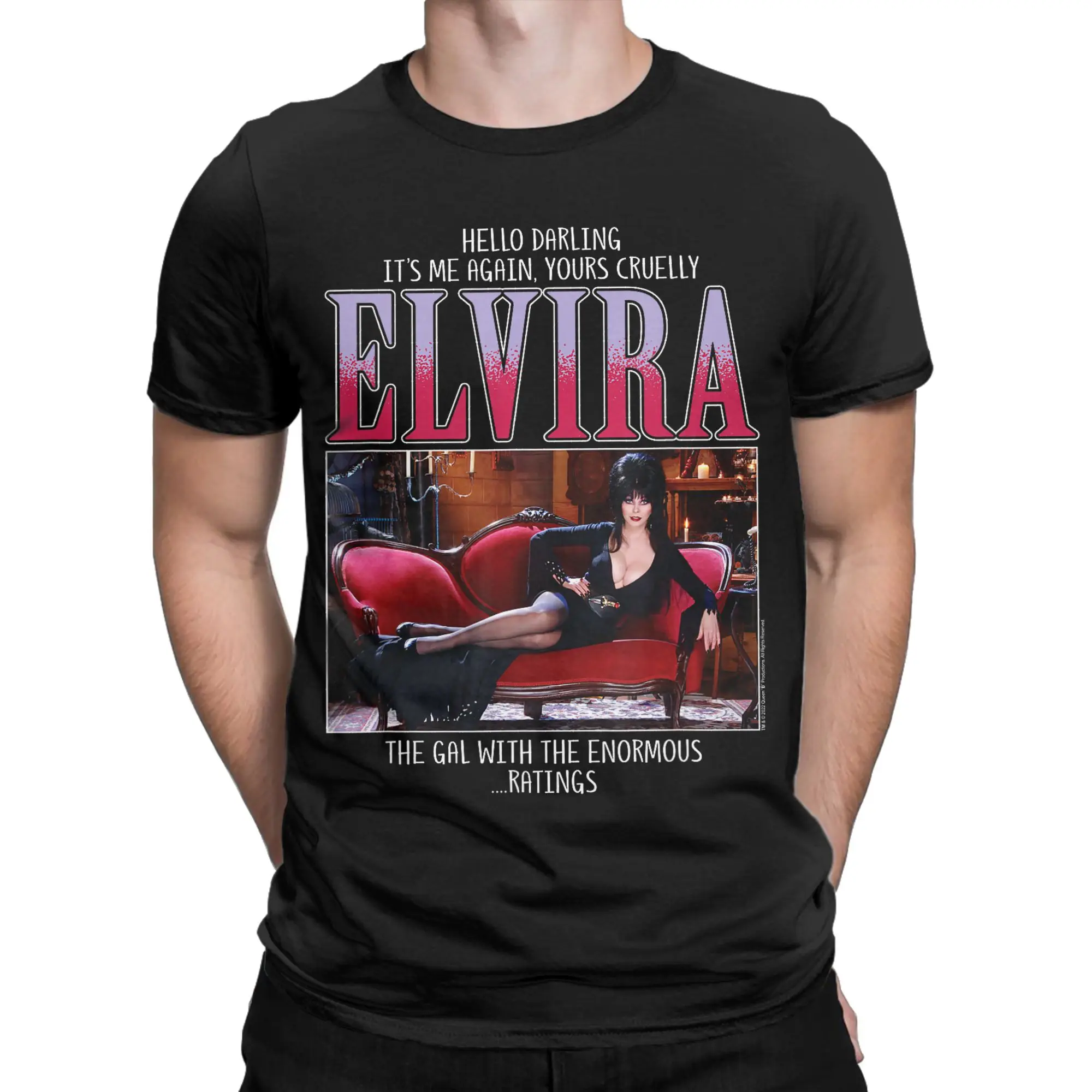 Elvira Mistress of The Dark Enormous Ratings T Shirt  100% Cotton Clothing Vintage Short Sleeve Crewneck Tees Classic T-Shirts