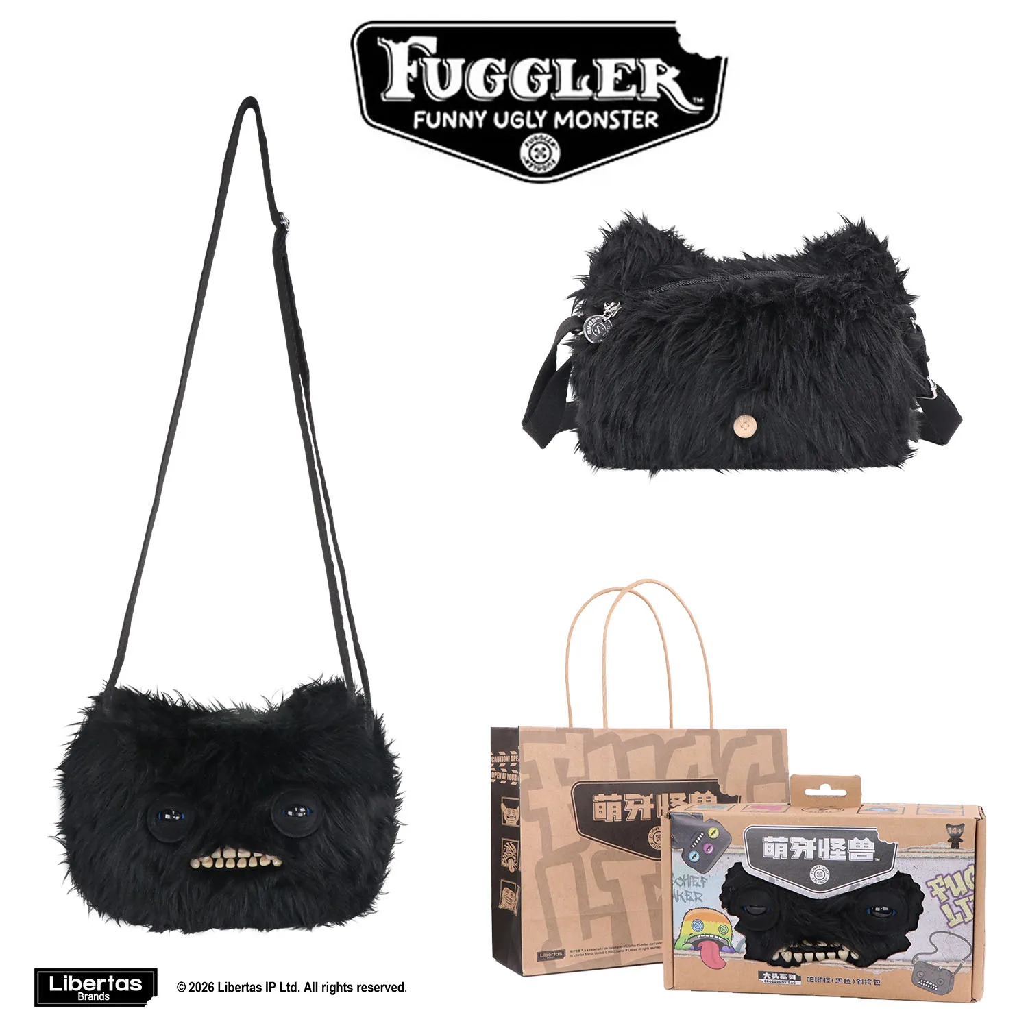 Sacs bandoulière Fugglers Ugly Tooth Monster Fluffy, sacs à main mignons en peluche Fugg, sacs à dos portefeuille pour filles et garçons, animaux de dessin animé 22CM