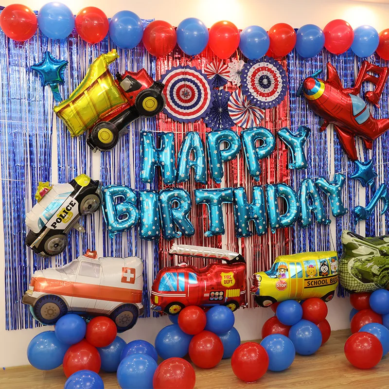 Dekorasi ulang tahun mobil mewah, dekorasi balon ulang tahun anak, set balon transportasi