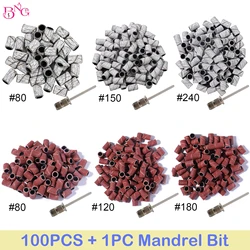 100Ps #80 #150 #180 #240 Sanding Bands Zebra Sand Ring Bit Manicure Pedicure Nail Electric Drill Machine Grinding Remover Cutter