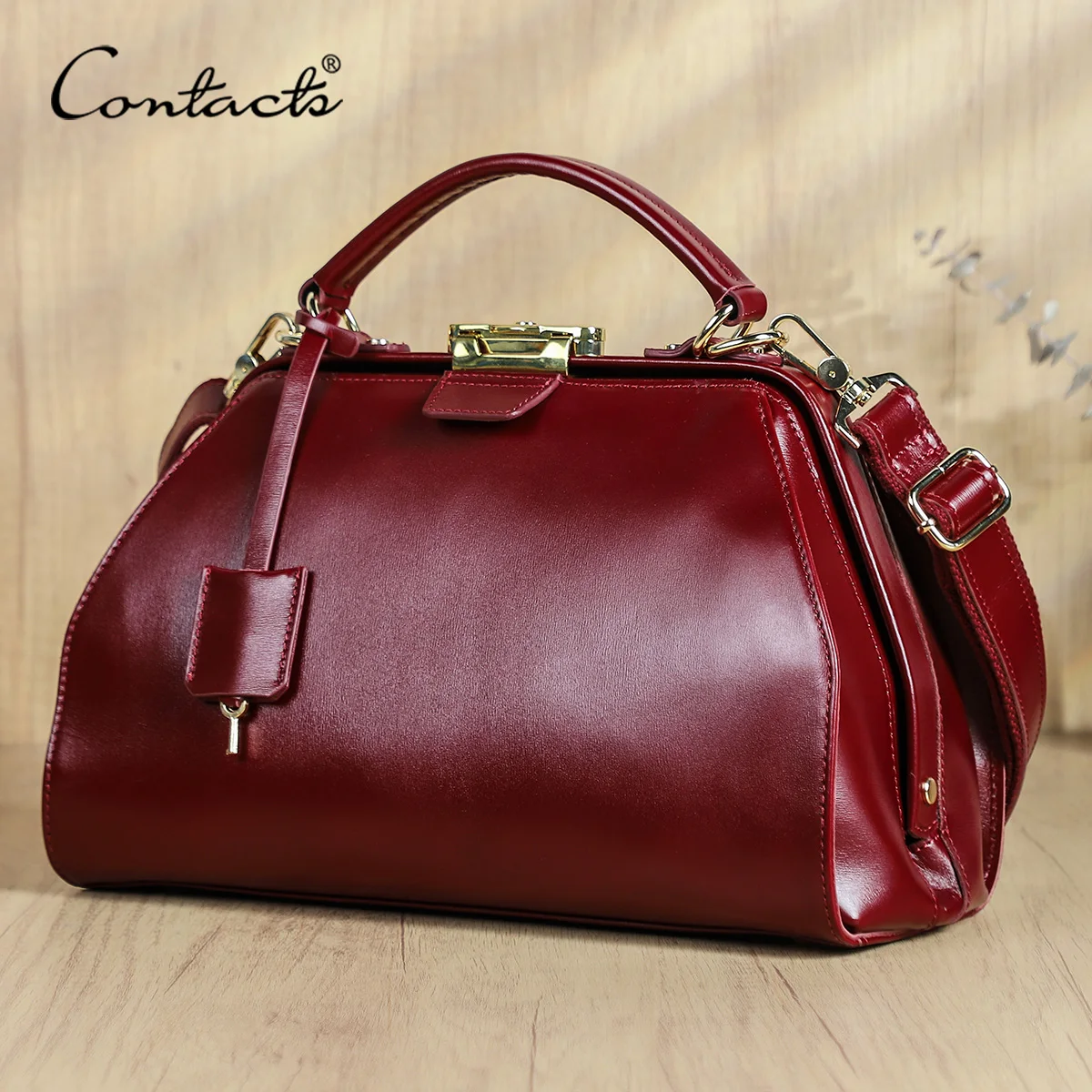 

CONTACT'S Genuine Leather Women Sling Shoulder Bag Luxury Designer Crossbody Bag Metal Frame Key Lock Tote Handbag Women‘s Bag