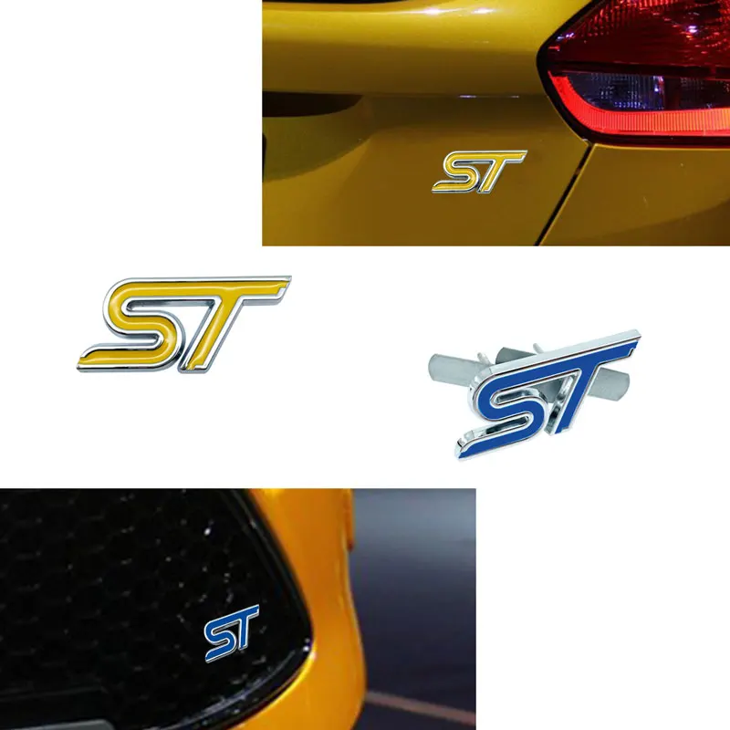 Logo ST de Metal para coche, emblema de rejilla delantera, parachoques trasero, insignia de maletero, pegatina para Ford Focus Fiesta MK2 MK3 MK4