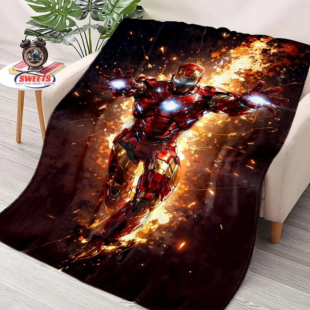 6 Size Marvel Icon Man Blanket Sofa Bed Cover Four Season Soft Fluffy Quilt Blanket Flannel Throw Outdoor Leisure Office TripNap