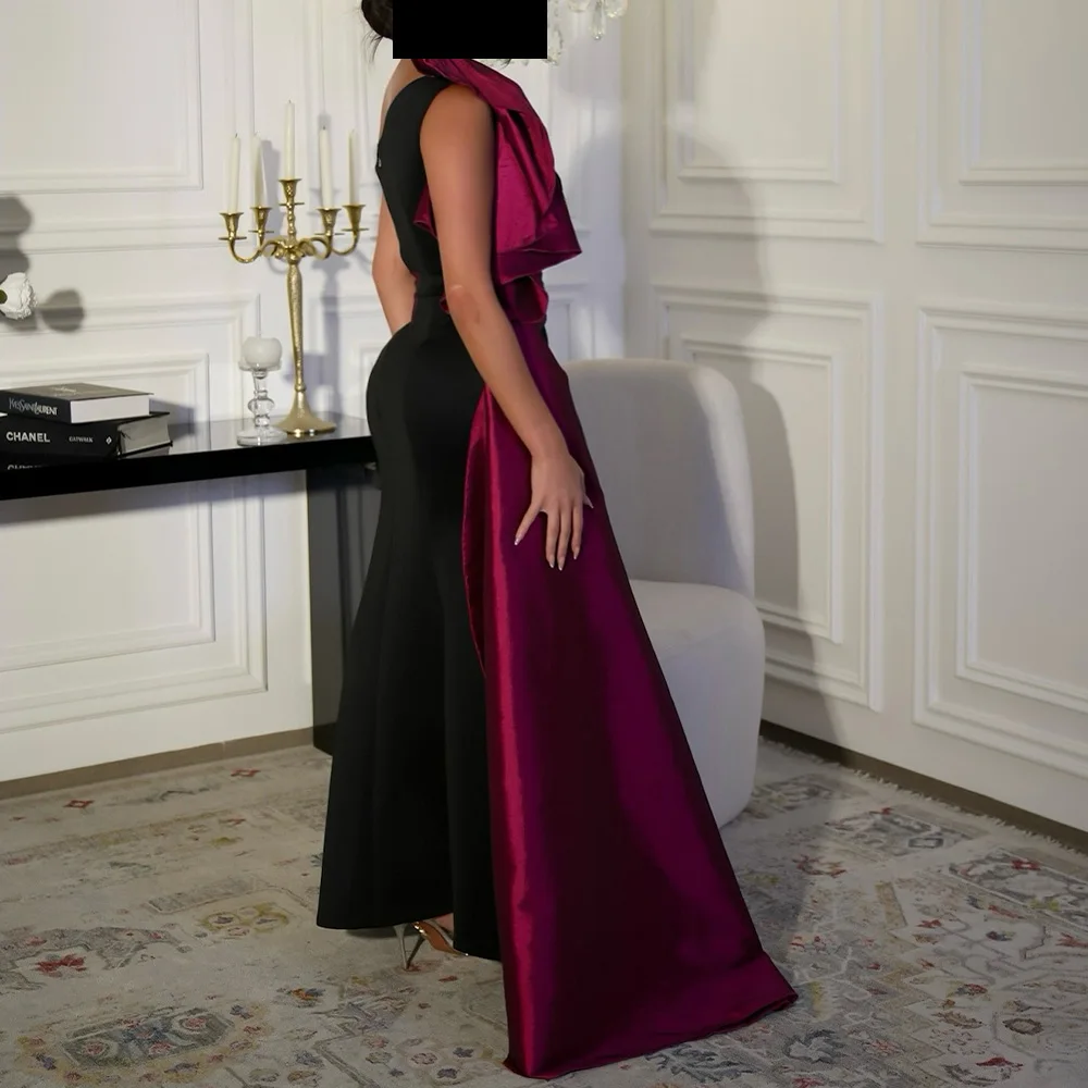 Customized Mermaid Satin One Shoulder Evening Dress Modern Style Contrast Color Open Back Panel Train Saudi Arabia Party Dresses