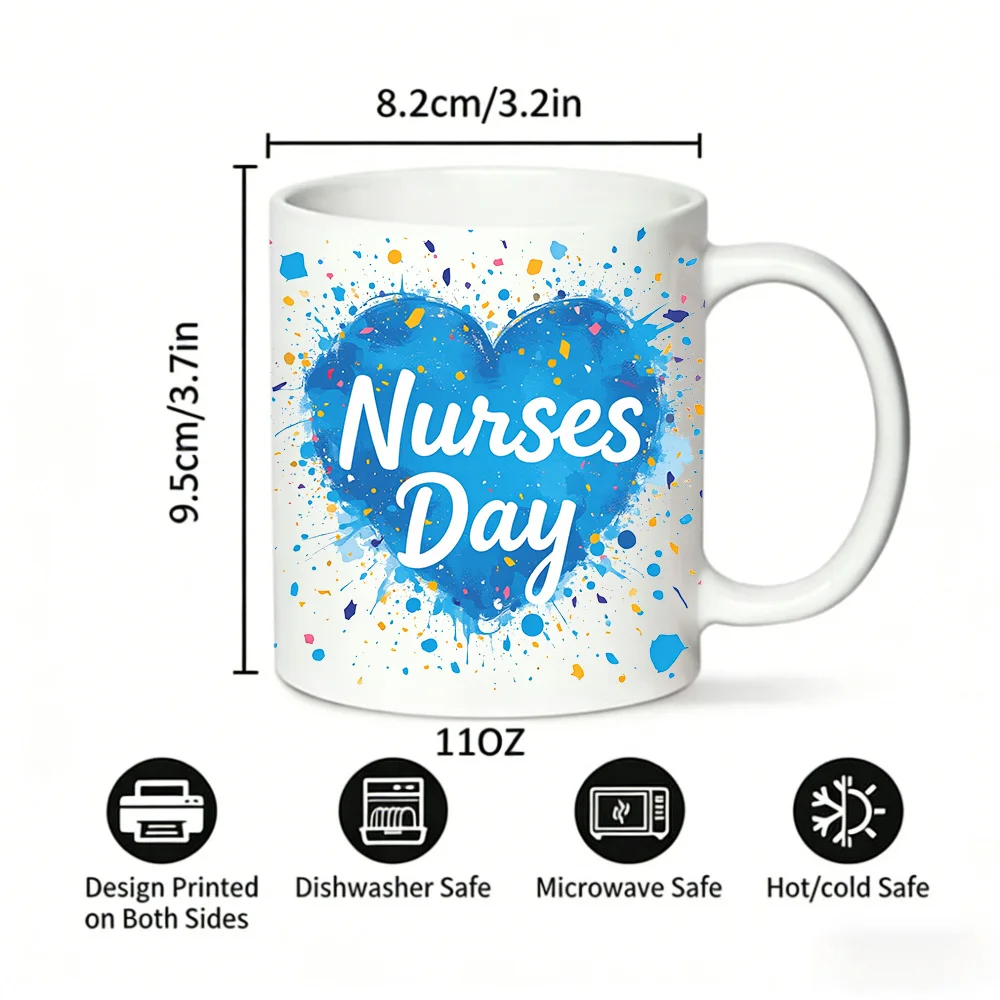 Nurses Day Blue Splash Heart Ceramic Mug, Nurse Appreciation Coffee Cup, milk cup, office cup, gift for friends, fade-resistant