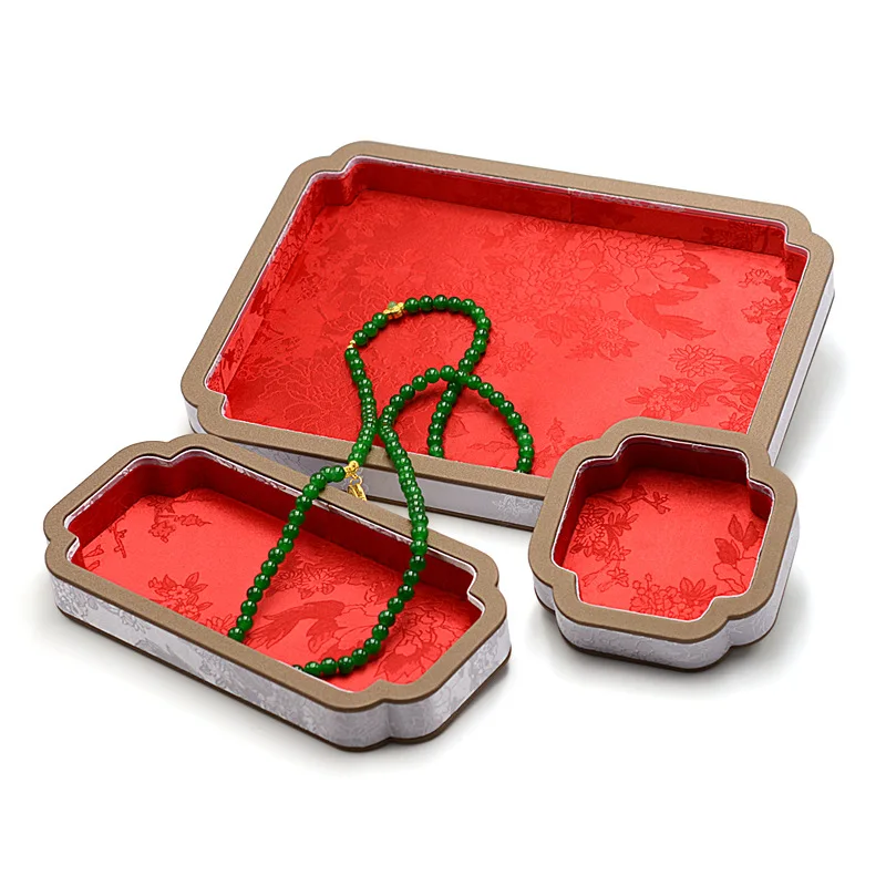 Satin Chinese-Style Jewelry Tray Embroidered Silk Fabric for Storing High-Quality Necklaces Bracelets Pendants and Rings
