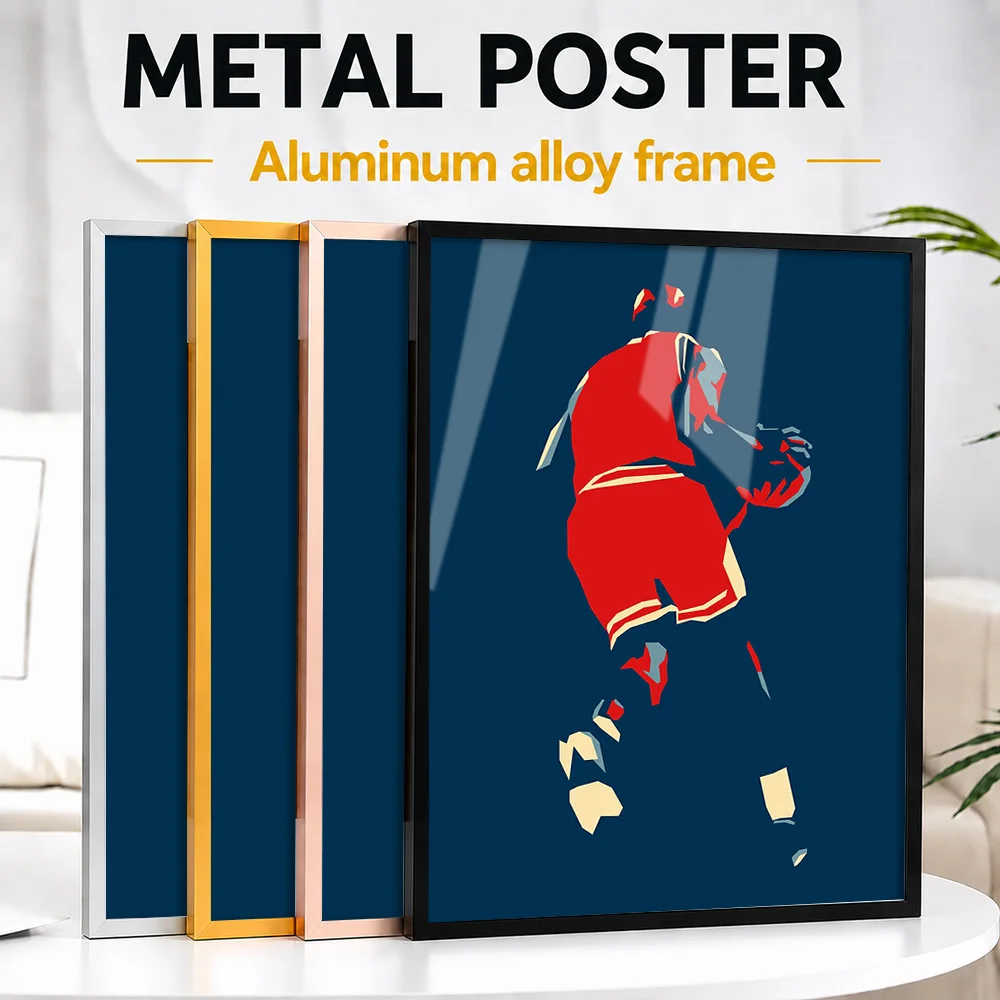 Basketball Player Silhouette Framed Metal Print Customized Photo Bold Shadow Style Wall Art For Living Room Memorable Fan Gift