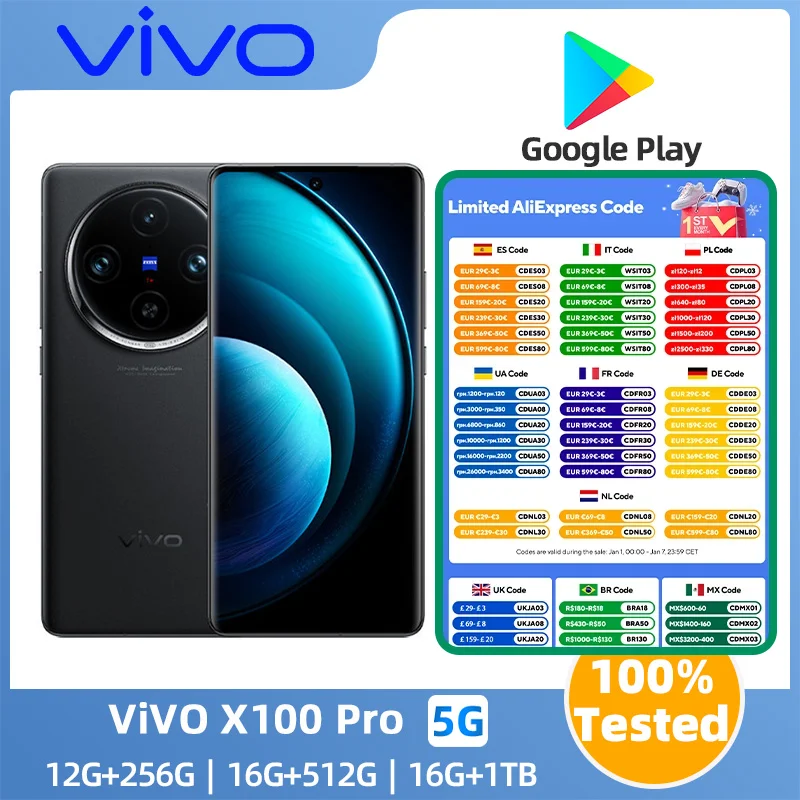 Vivo X100 Pro 5g SmartMobile Phone Android 6.78inches Screen ROM 256GB CPU Dimensity 9300 100W Charge 50.0MP Camera used phone