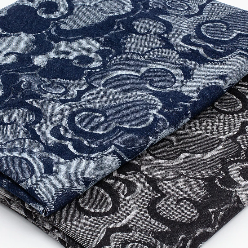 Jacquard Wash Denim Fabric Xiangyun Dark Blue Thick Coat Pants Bag Pillow Designer for Sewing Cloth Fashion Wholesale Material