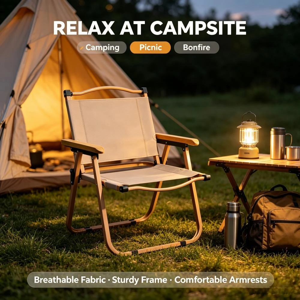 Multifunctional Outdoor Camping Chair Aluminum Alloy Wood Grain Folding Chair Portable Picnic Chair Leisure Comfortable Chair
