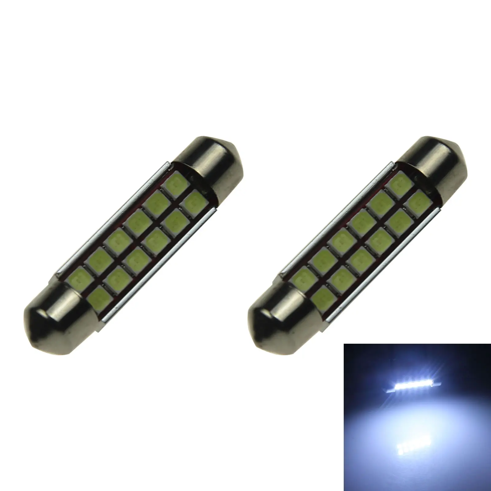 2x White RV 42MM Festoon Blub License Plate Lamp Canbus Error Free 12 Emitters 2835 SMD LED 578 Z20928