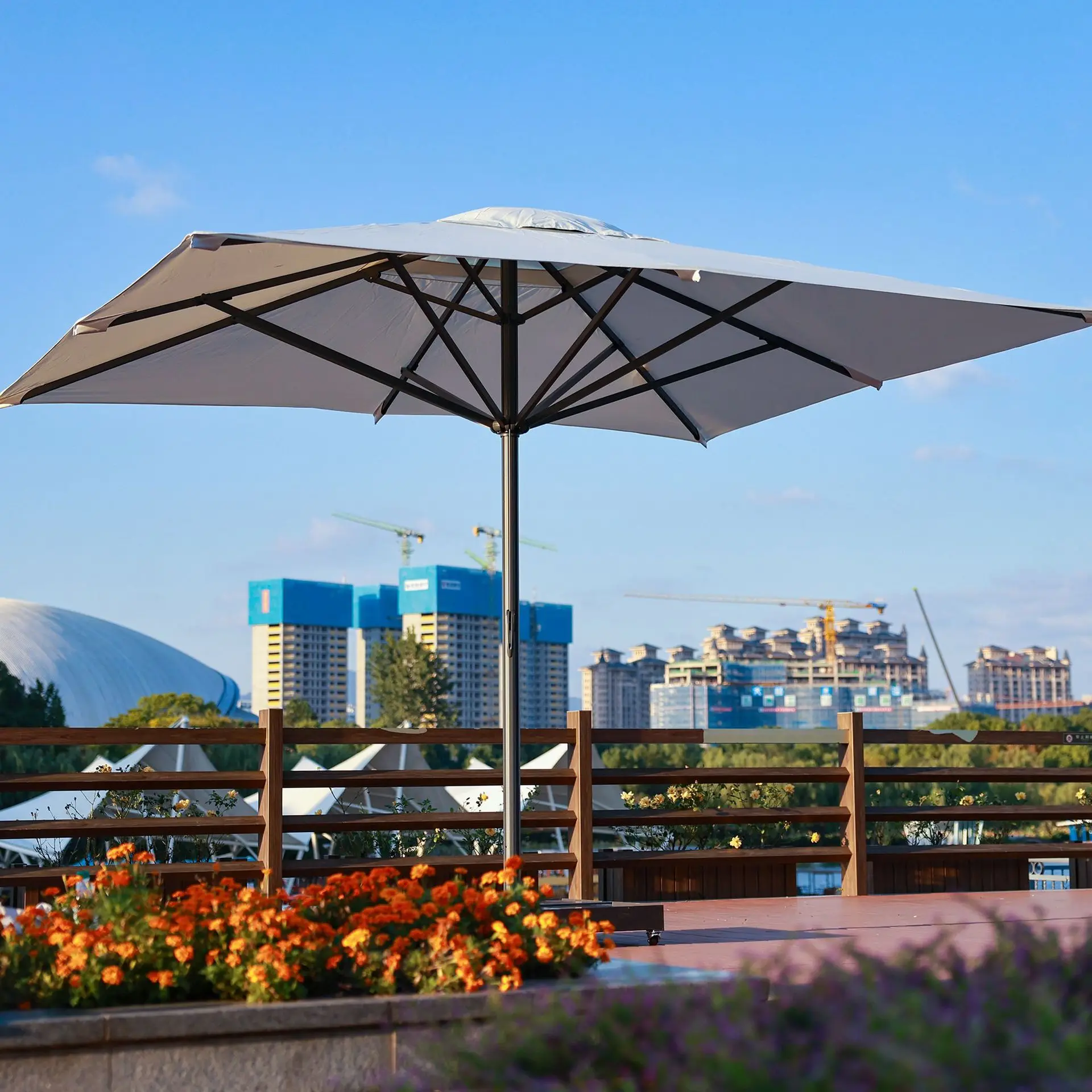 Bold And Thickened Straight Rod Large Umbrella Square Outdoor Parasol Aluminum Alloy Courtyard Garden Luxury Umbrella Stall Comm
