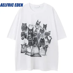 Aelfric Eden-面白い漫画の猫のTシャツ,男性用,原宿トップス,レトロなストリートウェア,ヒップホップ,パンク,ゴシック,ルーズ