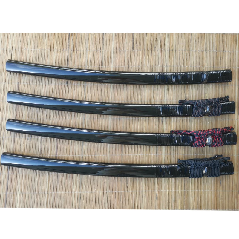 Wooden Scabbard, The Mountings of Japanese Swords,Katana Saya Wrapped Cane and Cord, Black Glossy Lacquer,76cm,