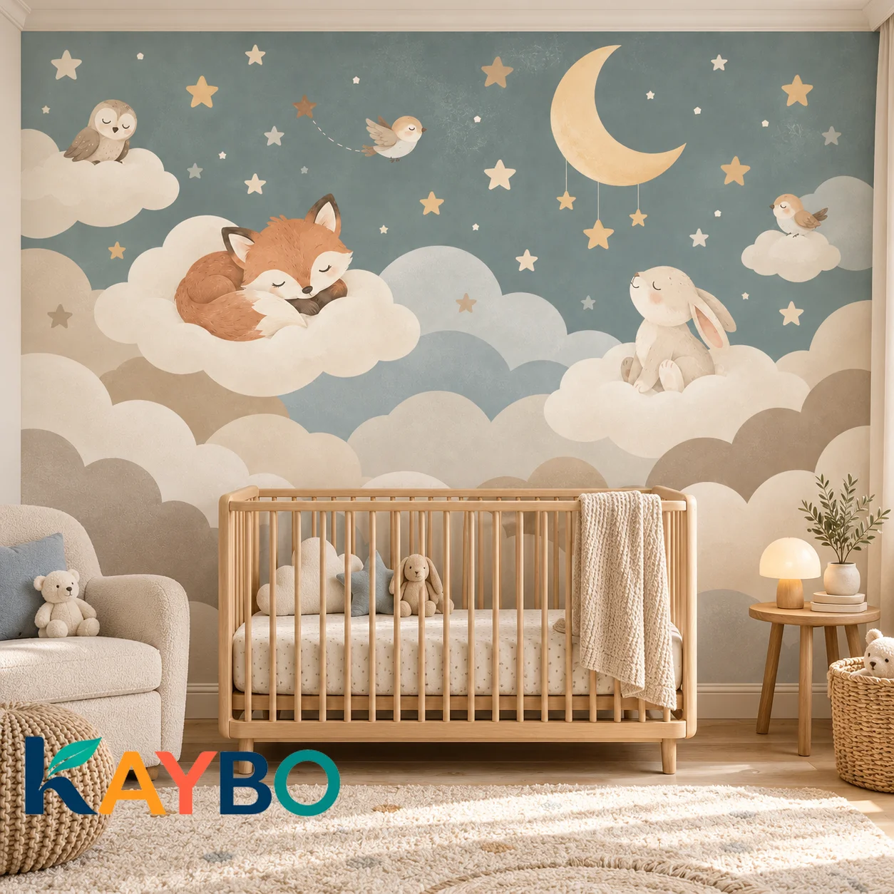 Baby Nursery Water - Nursery Wall Mural Fox Bunny Moon