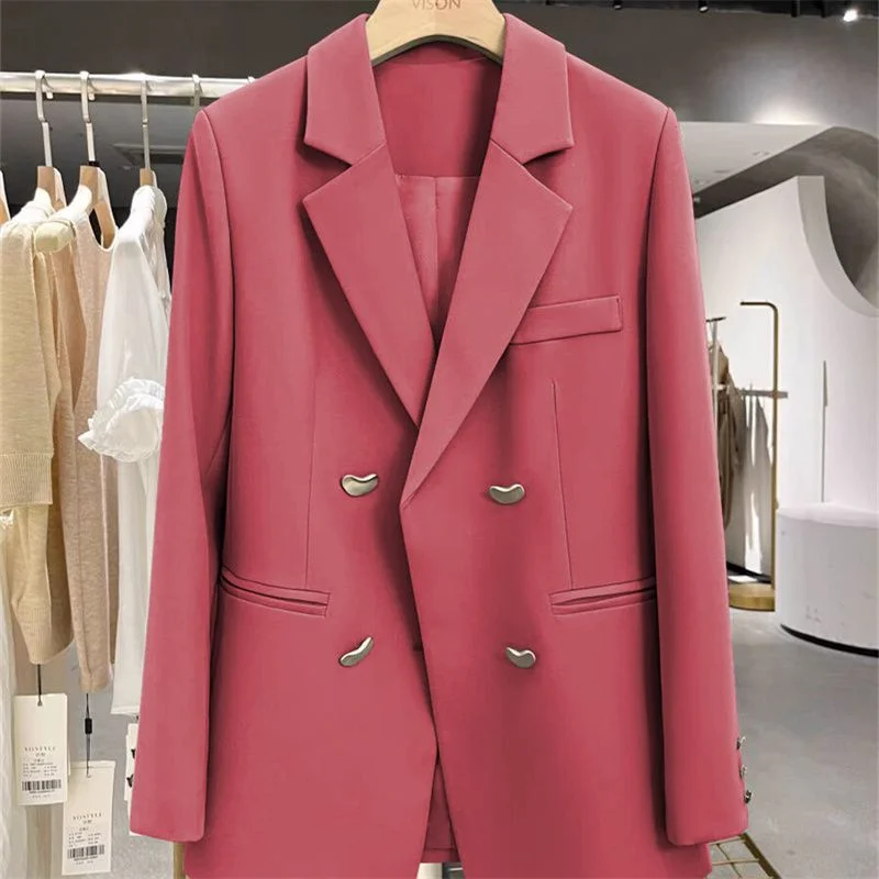 Spring Autumn New Versatile Fashionable Elegant Gray Small Suit Loose Trendy British Style Mid-Length Senior Suit