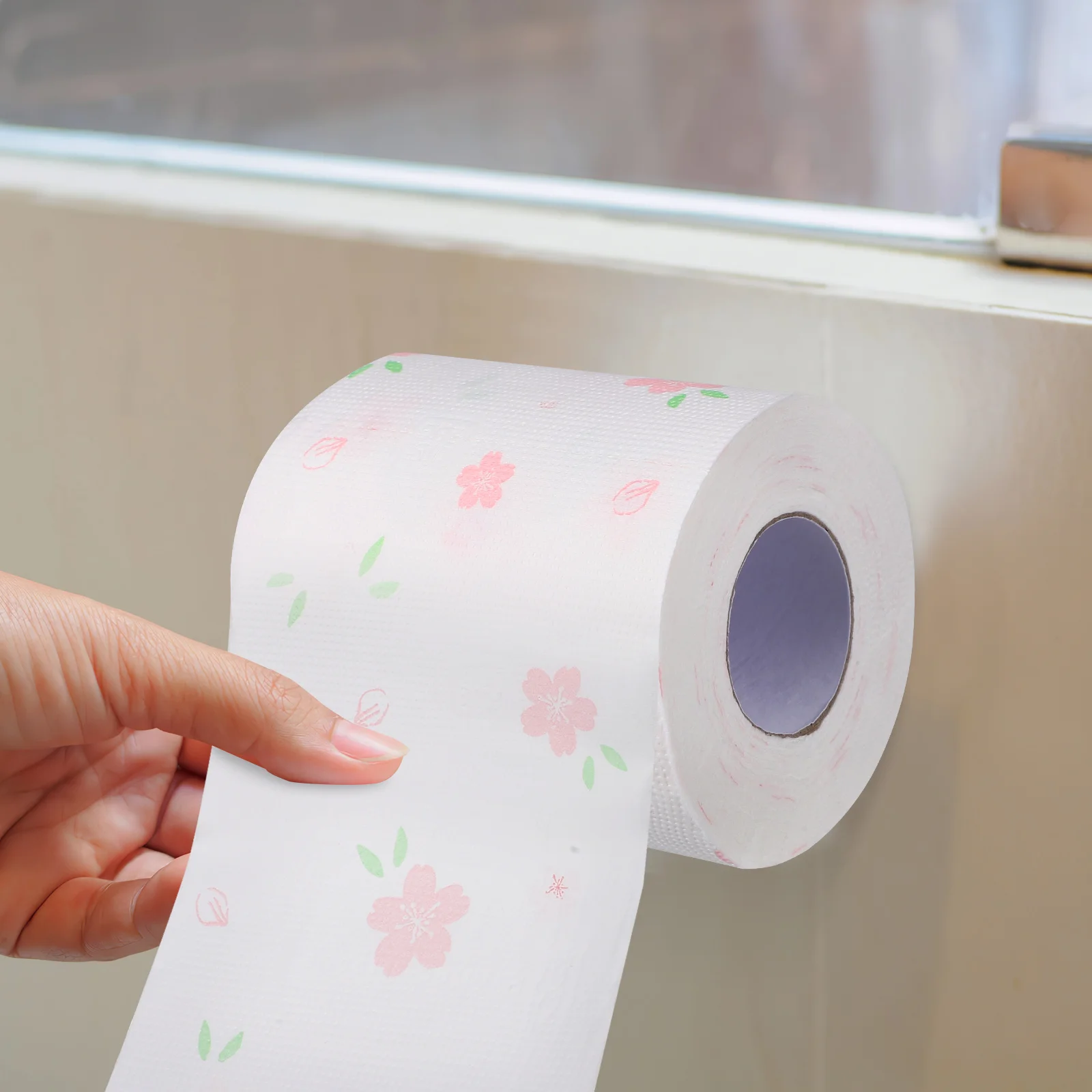 Servilletas de flores de papel higiénico ligeras, pañuelos de baño estampados para vecinos, suministros de baño, cara decorativa, 4 rollos