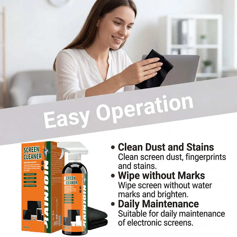 Bildschirmreinigungs-Spray-Set mit Mikrofasertuch - Streifenfreier Reiniger, Sicher für Smartphone, Laptop, TV, Kameraobjektive und Autodisplays – Detail 5