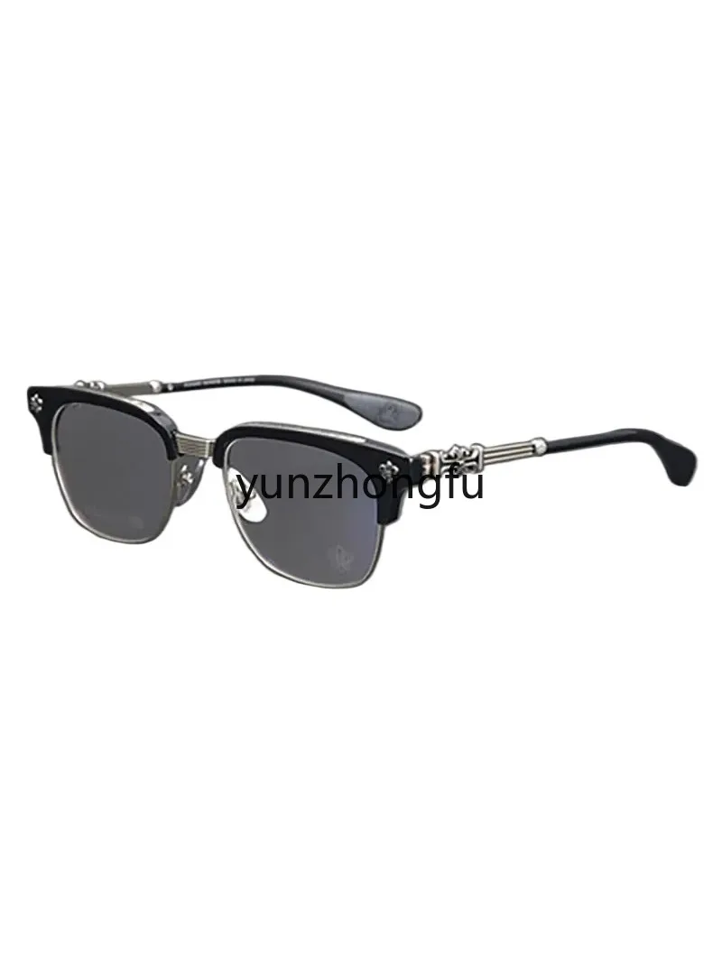 2023 High-End Handmade Carved Eyewear Pure Titanium Medium Gold Glasses Luxury Italian Acetate Half Frame Myopia Glasses