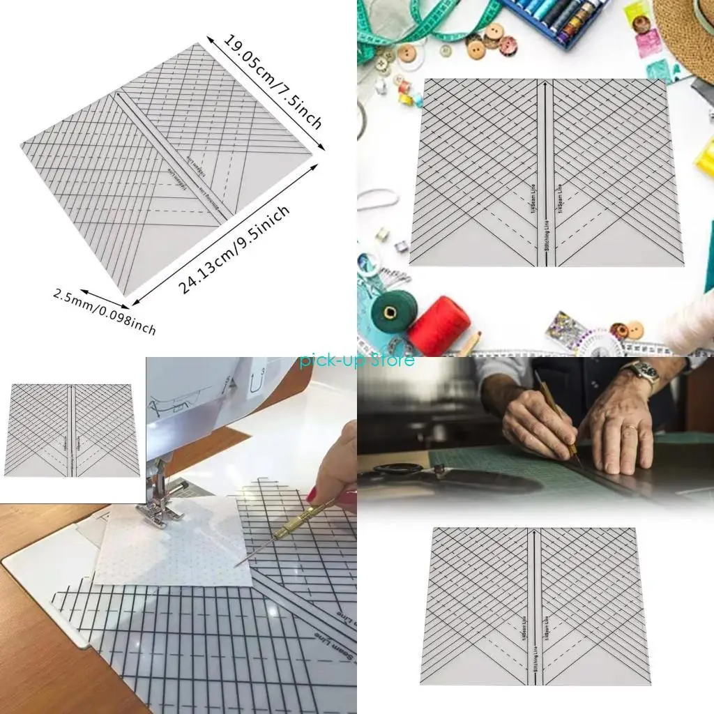Q5WA متعددة الوظائف شفافة خياطة مسطرة مستقيمة اللحف استنسل حاكم خياطة حاكم خطوط خياطة واضحة للخياطين
