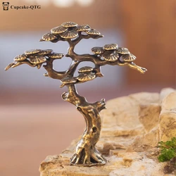 1pc Small Bonsai Tree Statues Copper Alloy Mini Welcome Pine Miniature Figurine Tree Miniature Landscape Decorations