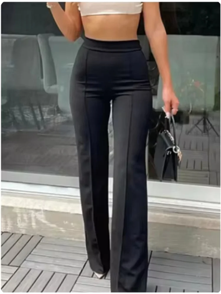 Pantalones elásticos ajustados con parte inferior acampanada para mujer, pantalones de Color sólido a la moda, pantalones de pierna recta para uso