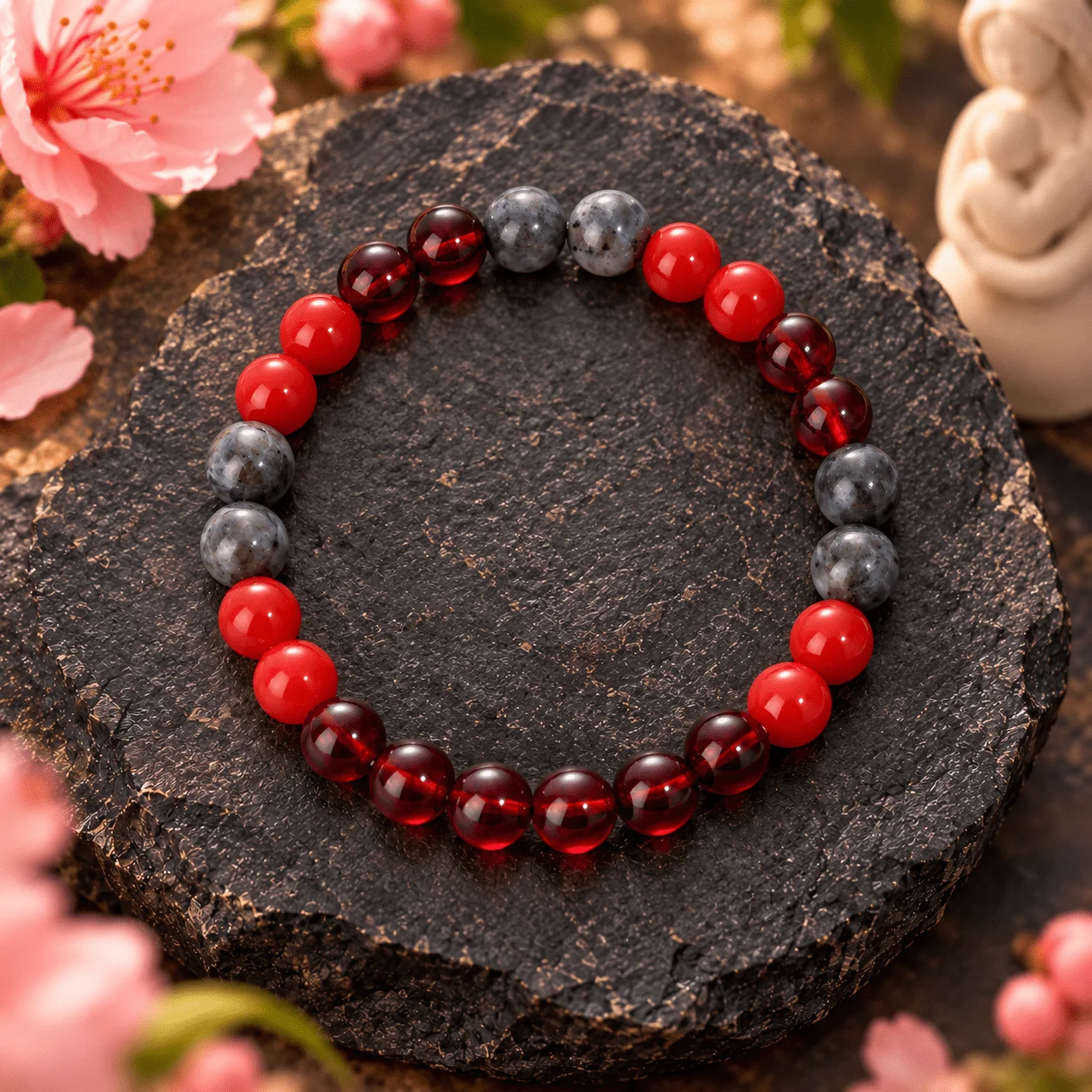 1pc Garnet red agate feldspar bead bracelet, symbolizing self-care and a new beginning, a ladies' elegant wrist jewelry item