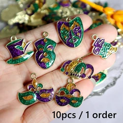 10pcs Mardi Gras Carnival Fat Tuesday Metal Pendant Shiny Hat Mask Alloy Charms DIY Necklace Bracelet Earring Keychain Accessory