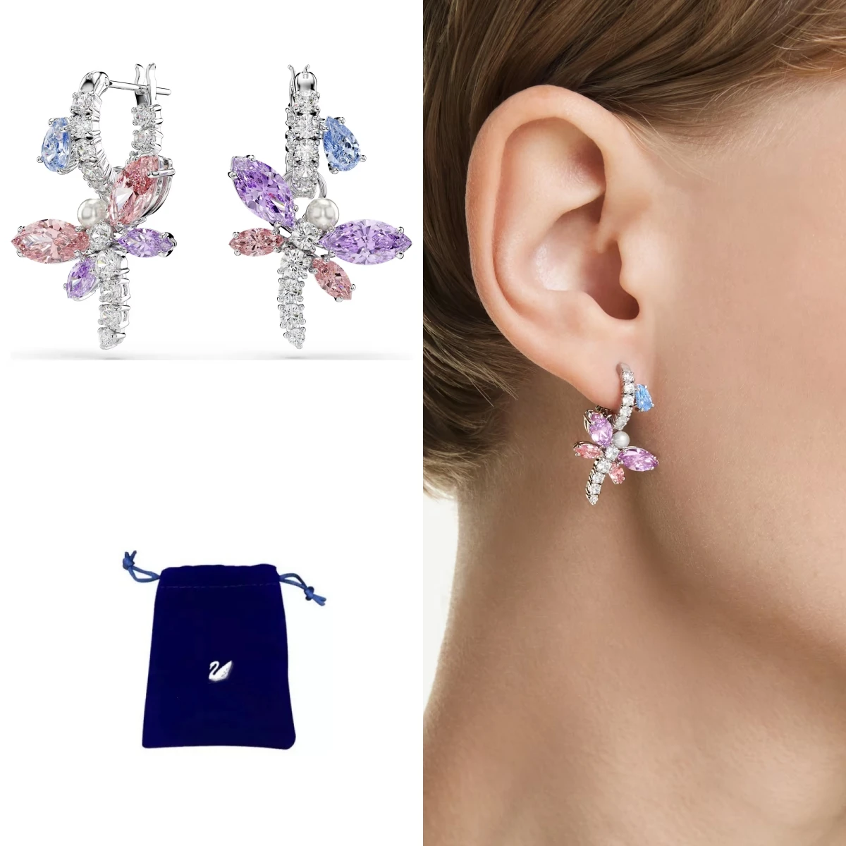 

Premium Sparkling Crystal S925 Sterling Silver Stud Earrings Luxury Lady Accessories