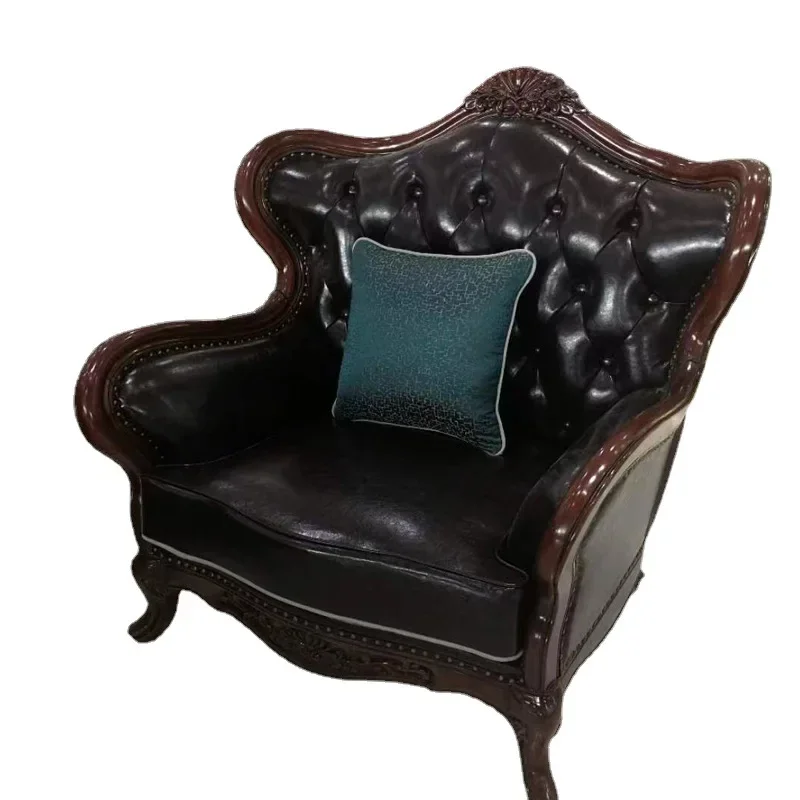 

Classic American retro country, leather sofa, villa living room, simple and beautiful, all solid wood, carved, furniture