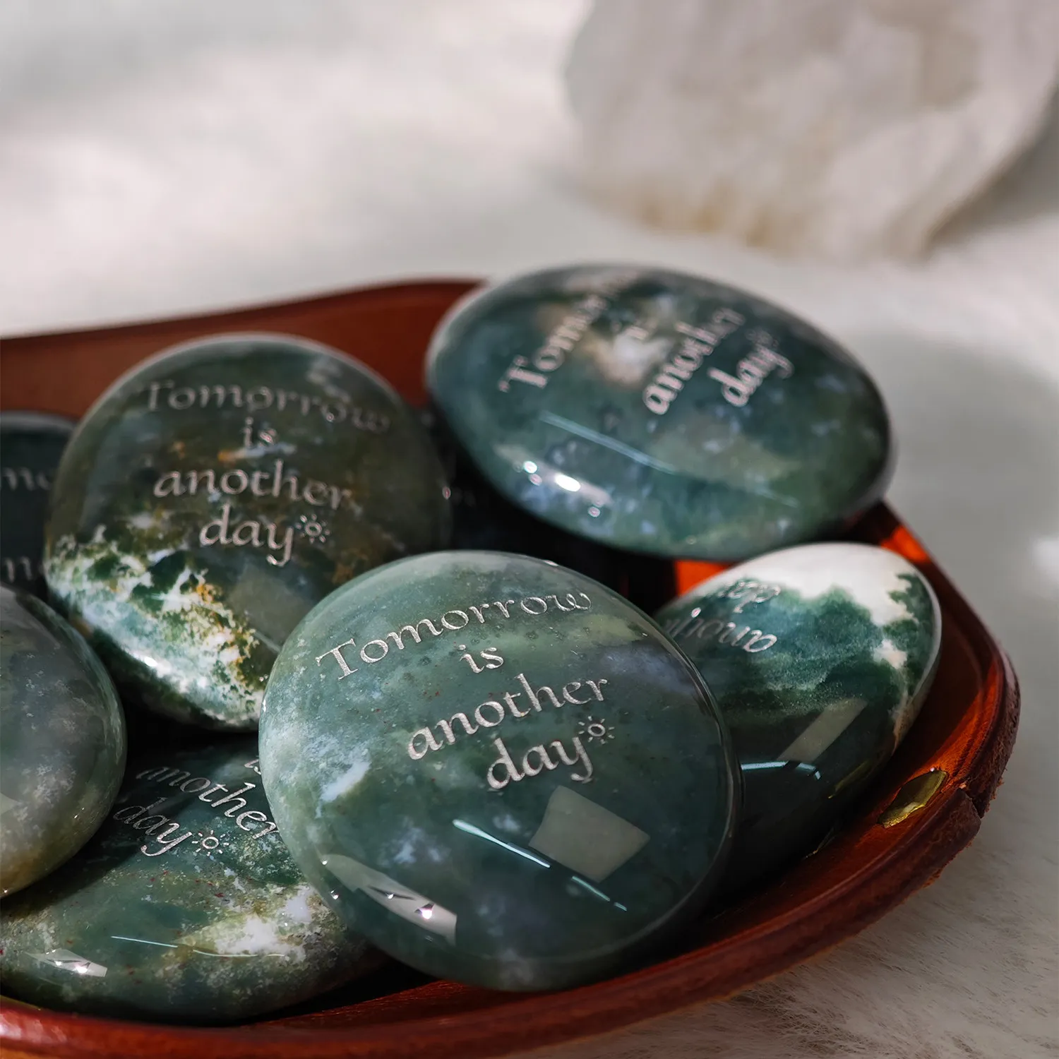 【Tomorrow Is Another Day】Natural Aquatic Plant Agate Hope Stone Palm Stones Healing Crystal Ornament Energy Feng Shui Gift