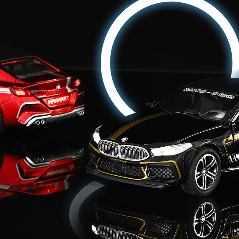 1:32 bmw m8 simulação veículos de metal puxar para trás diecast modelo carro brinquedos carro esporte com luz sonora para crianças presentes moda ornamento