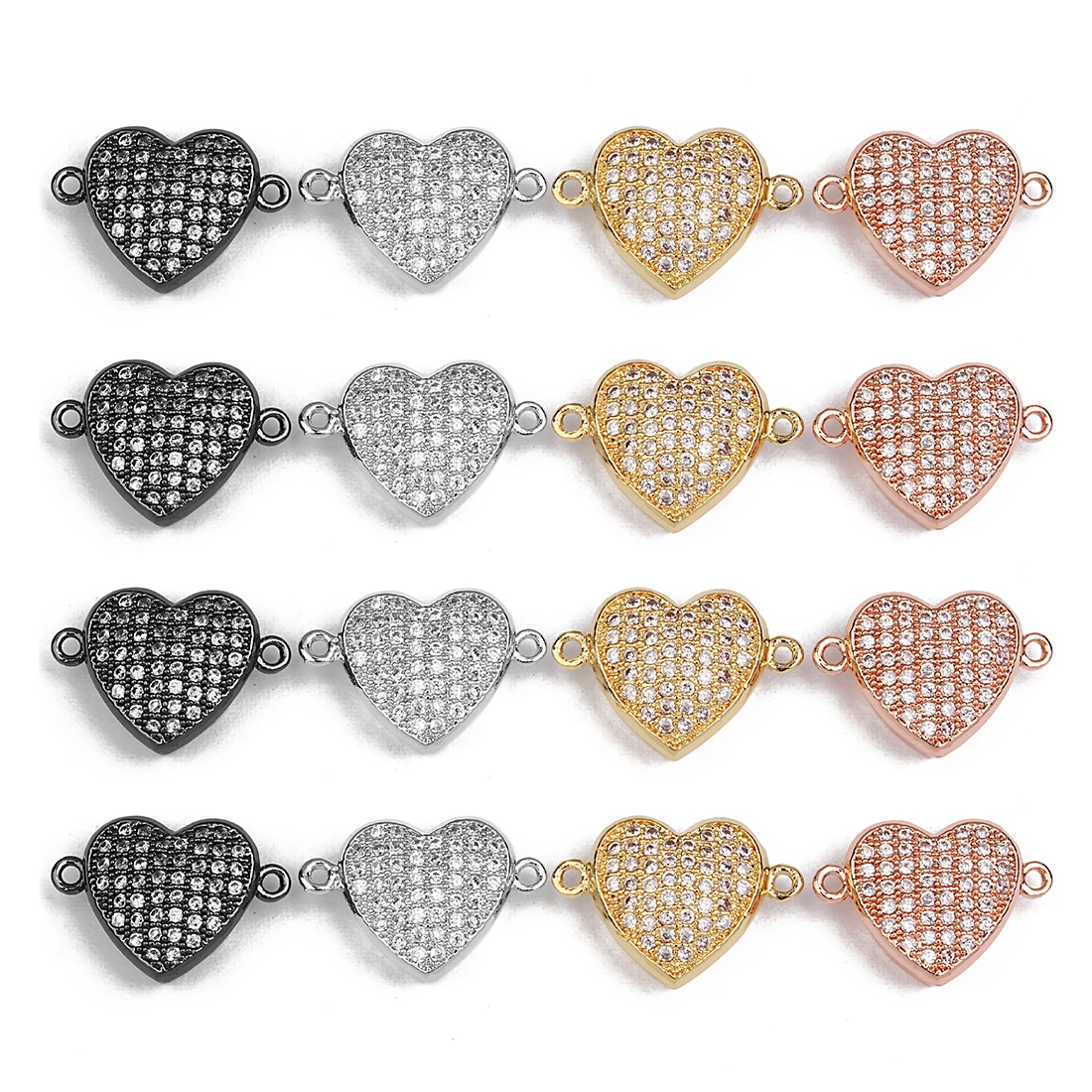 2pcs/lot 12X17mm Metal Charms Copper Inlaid Zircon Heart Double Hole Charms For DIY Jewelry Making Neckalce Bracelet Accessories