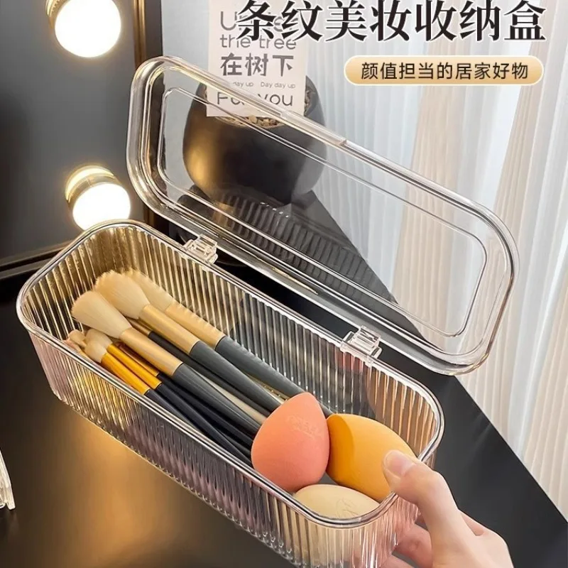 Clear Vertical Stripe Makeup Sponge Storage Box Stackable Cosmetic Puff Organizer Holder For Beauty Blender view 3