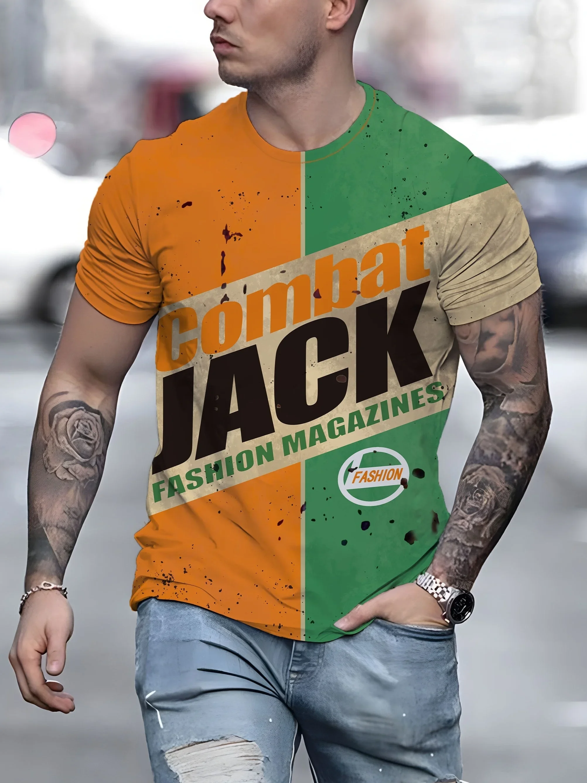 2024 Summer New Fashion Men\'s T-shirt Gradient Castrol 3D Casual Printed Short-sleeved Street Clothing Fashion Men\'s Clothing Ov