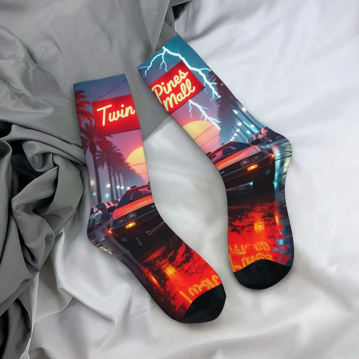 All Seasons Crew Stockings DeLorean Time Machine Back To The Future Socks Casual Long Socks for Men Women Valentine's Day Gifts