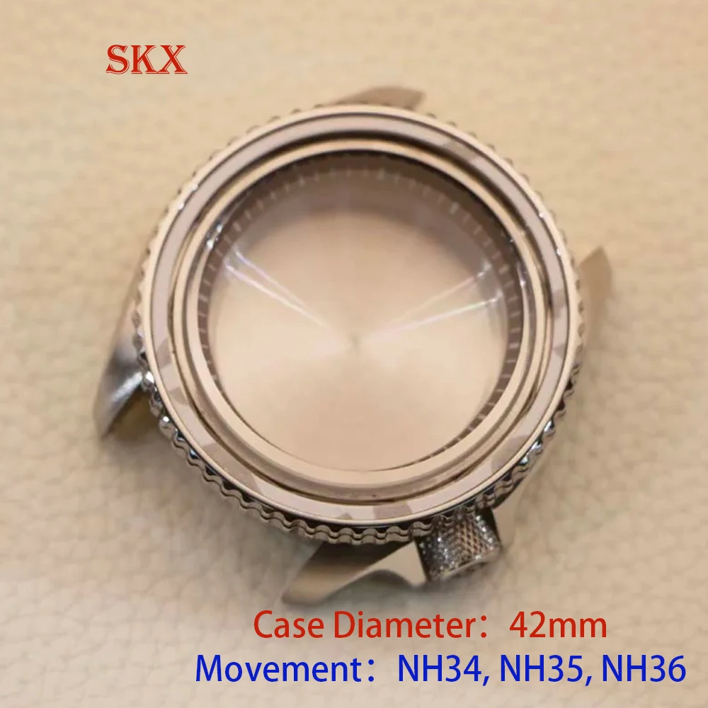 42Mm Case Skx007 Rvs Duiker Horloge Kast Saffier Glas Fit Nh35 Nh36 Automatische Beweging Heren Mechanische Horloge Onderdelen