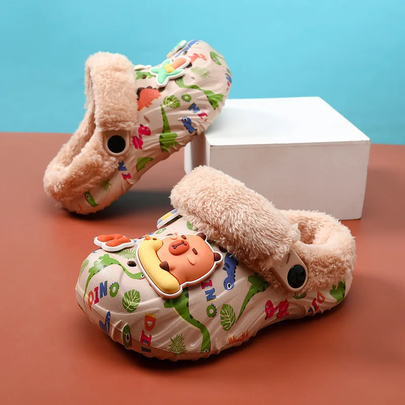 

Горячие в наличии новые детские хлопковые тапочки Kawaii Capybara с героями мультфильмов, домашняя противоскользящая и теплая домашняя обувь для мальчиков, подарки